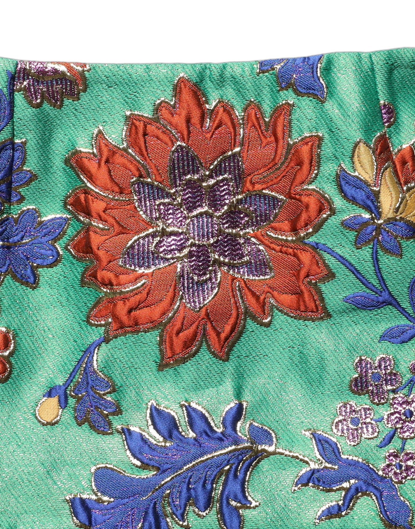 Green Floral Jacquard High Waist Mini Skirt
