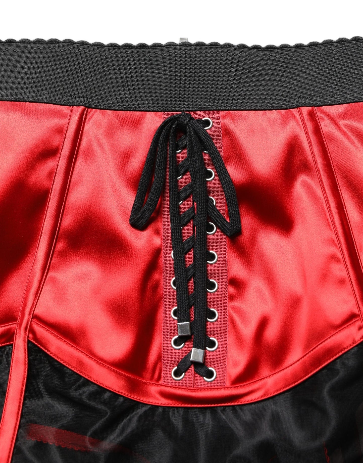 Red Satin Corset Style High Waist Mini Skirt