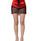 Red Satin Corset Style High Waist Mini Skirt
