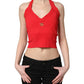 Red Viscose Sleeveless Halter Crop Tank Top