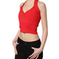 Red Viscose Sleeveless Halter Crop Tank Top