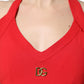 Red Viscose Sleeveless Halter Crop Tank Top