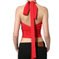 Red Viscose Sleeveless Halter Crop Tank Top