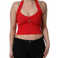 Red Viscose Sleeveless Halter Crop Tank Top