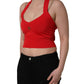 Red Viscose Sleeveless Halter Crop Tank Top