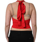 Red Viscose Sleeveless Halter Crop Tank Top