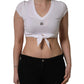 White Logo Embroidered Tie Waist Cropped Top