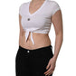 White Logo Embroidered Tie Waist Cropped Top