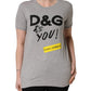 Gray Cotton Logo Printed Crew Neck T-shirt