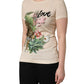 Beige Jungle Print Cotton Round Neck T-Shirt