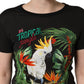 Black Tropical Print Cotton Round Neck T-Shirt