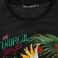 Black Tropical Print Cotton Round Neck T-Shirt