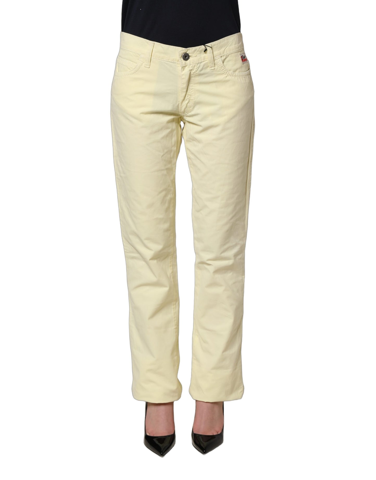 Yellow Cotton Straight Casual Denim Trouser Jeans