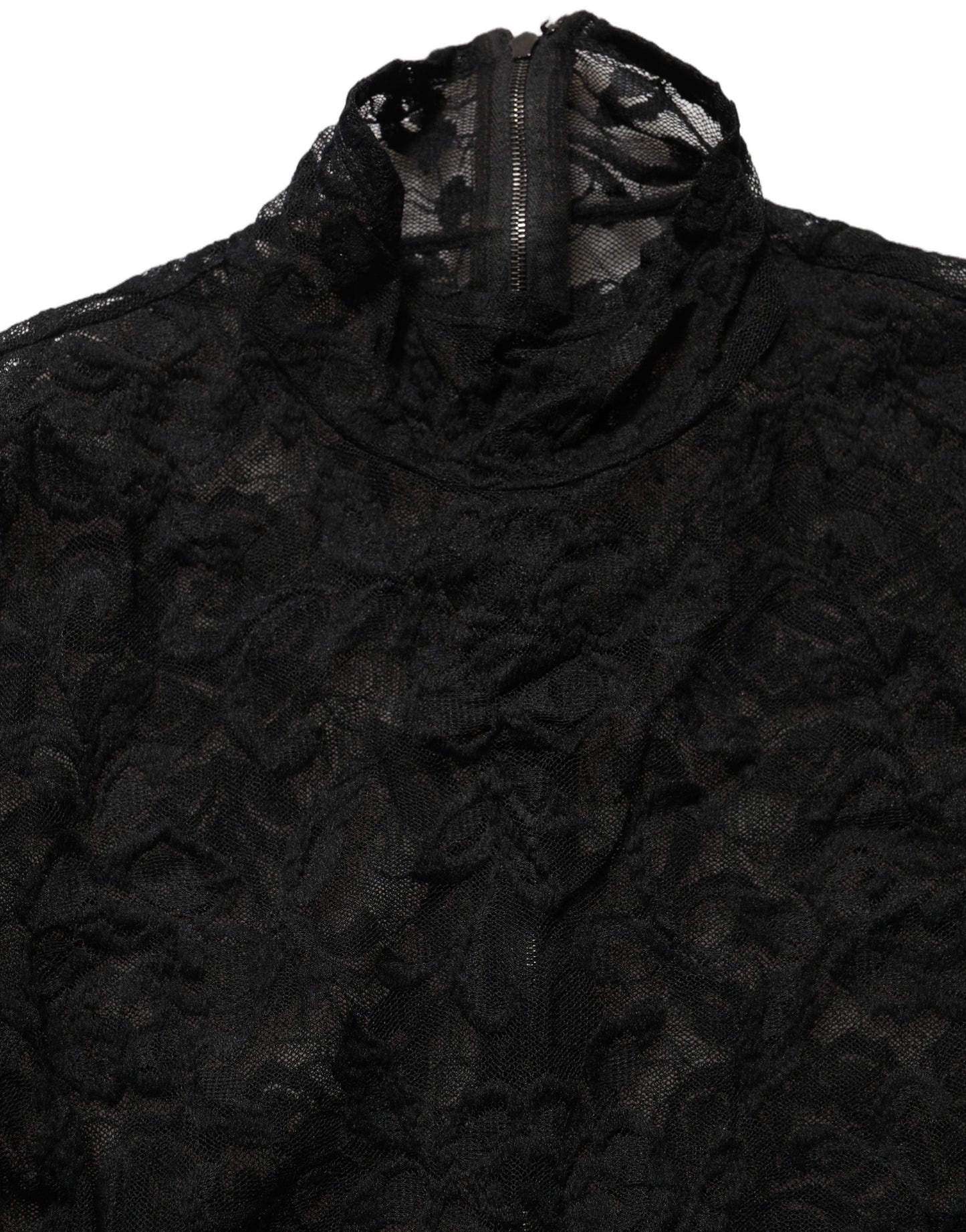 Black Floral Lace Turtle Neck Long Sleeve Top