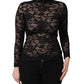 Black Floral Lace Turtle Neck Long Sleeve Top