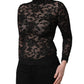 Black Floral Lace Turtle Neck Long Sleeve Top