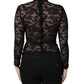 Black Floral Lace Turtle Neck Long Sleeve Top