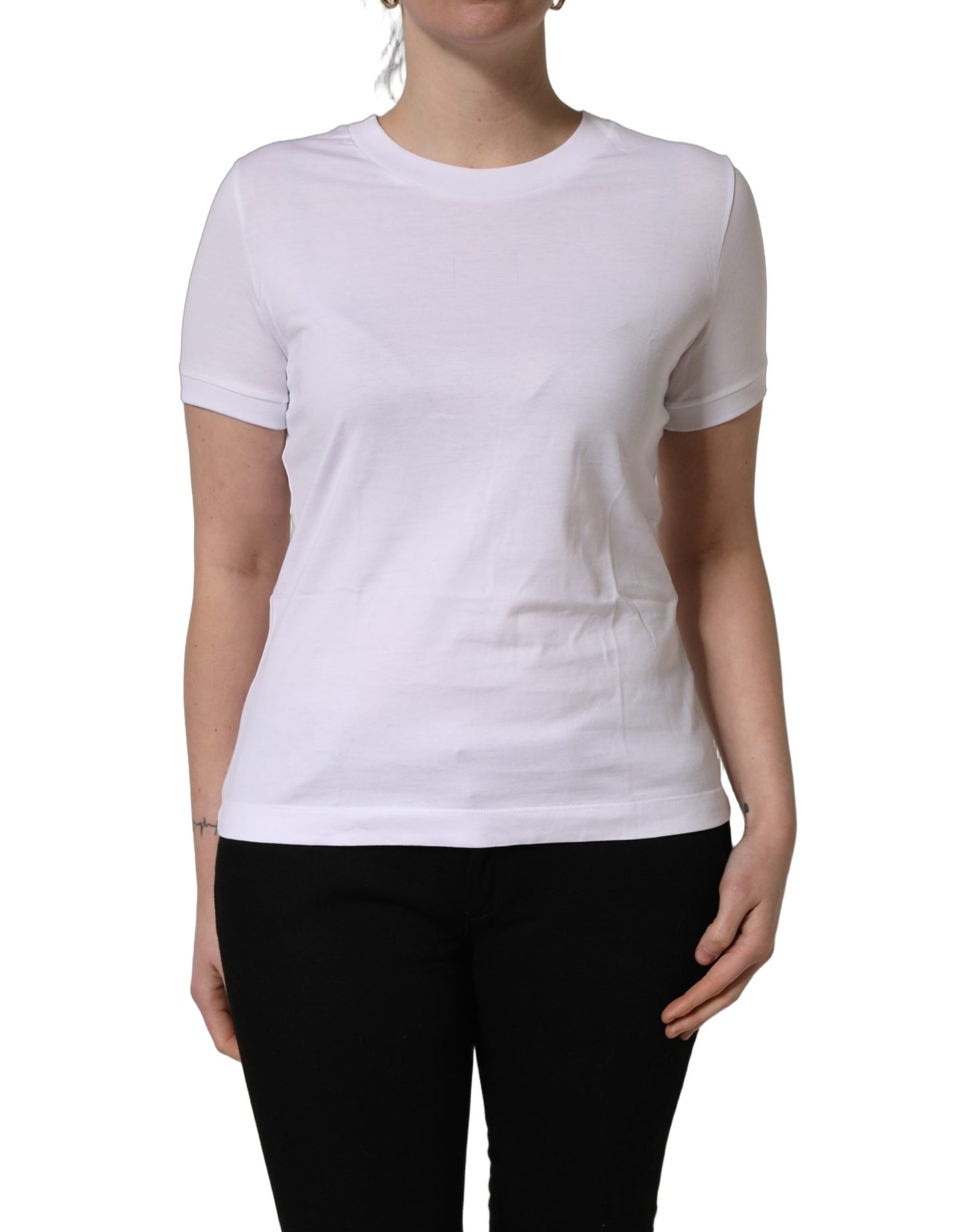 White Cotton Round Neck Short Sleeves T-Shirt