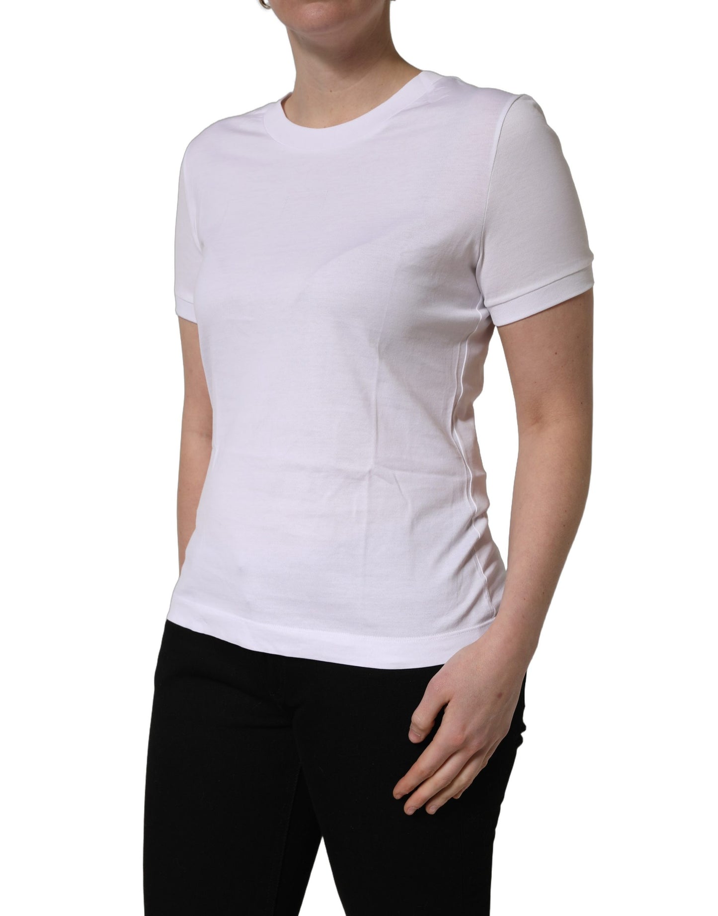 White Cotton Round Neck Short Sleeves T-Shirt