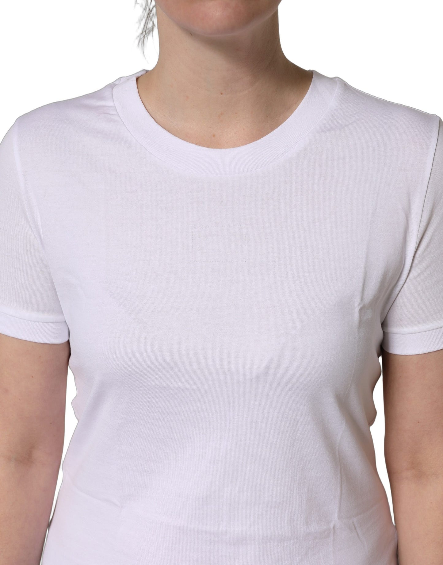 White Cotton Round Neck Short Sleeves T-Shirt