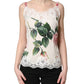 White Rose Print Lace Silk Camisole Tank Top