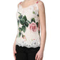 White Rose Print Lace Silk Camisole Tank Top