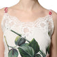 White Rose Print Lace Silk Camisole Tank Top
