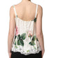 White Rose Print Lace Silk Camisole Tank Top