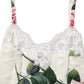 White Rose Print Lace Silk Camisole Tank Top