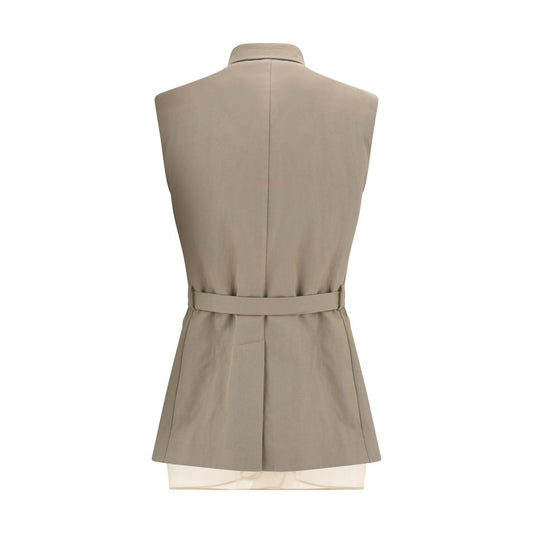 Beige Cotton Sleveless Jacket