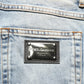 Blue Washed Mid Waist Straight Men Denim Jeans