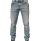 Blue Washed Mid Waist Straight Men Denim Jeans