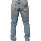 Blue Washed Mid Waist Straight Men Denim Jeans