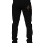 Black Heraldic Embroidered Skinny Denim Jeans