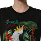 Black Tropical Jungle Round Neck T-shirt