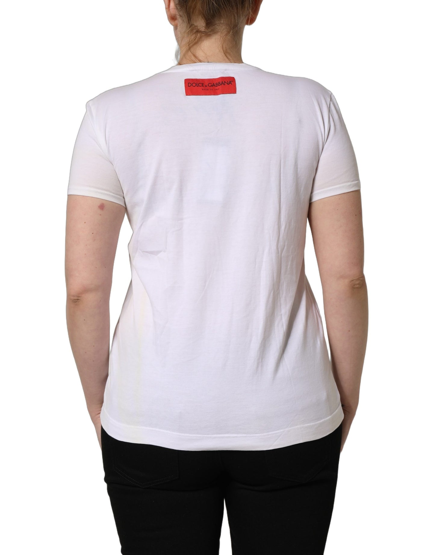 White D&G is Flowers Print Round Neck T-shirt