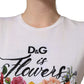 White D&G is Flowers Print Round Neck T-shirt