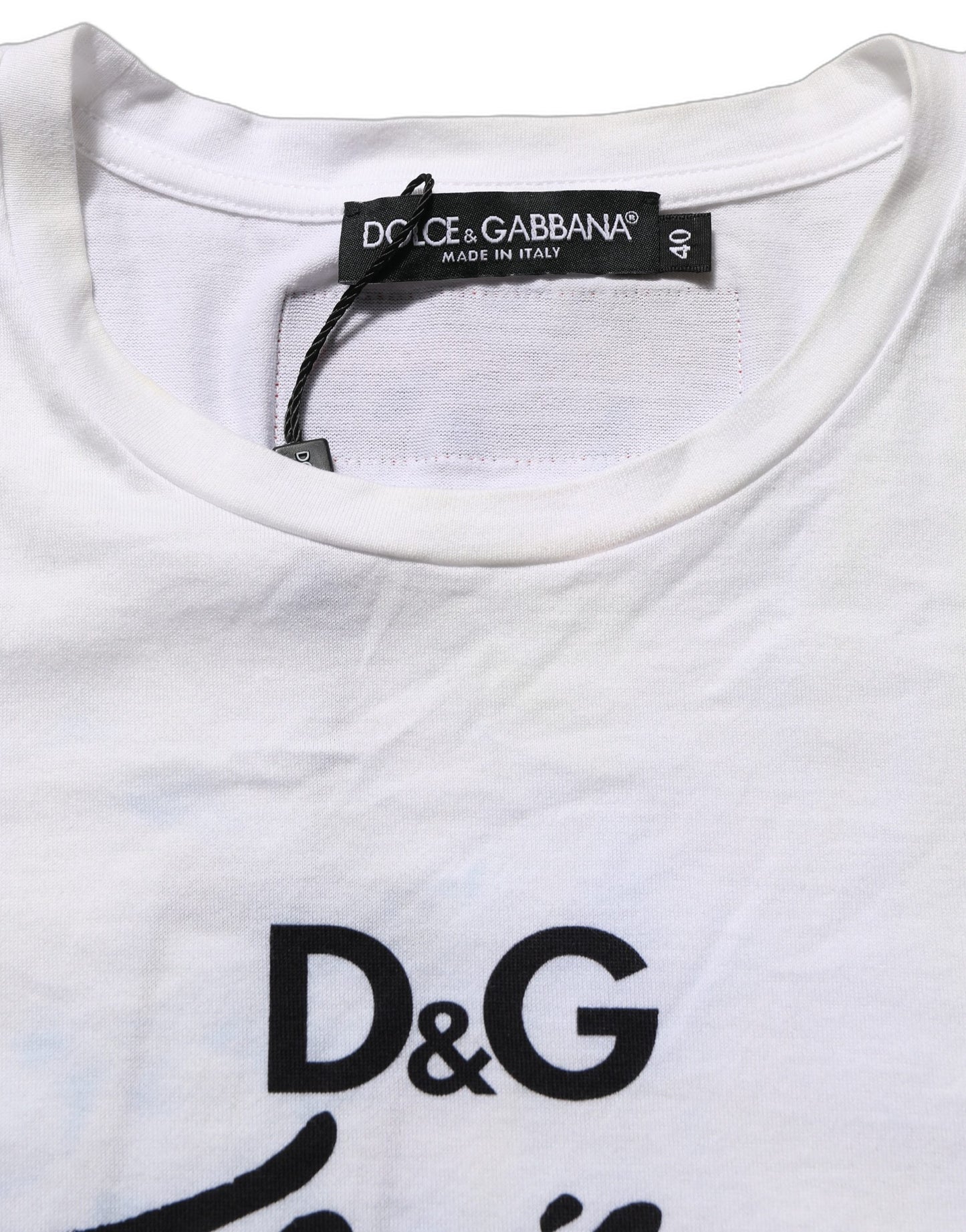 White D&G is Flowers Print Round Neck T-shirt