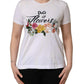 White D&G is Flowers Print Round Neck T-shirt