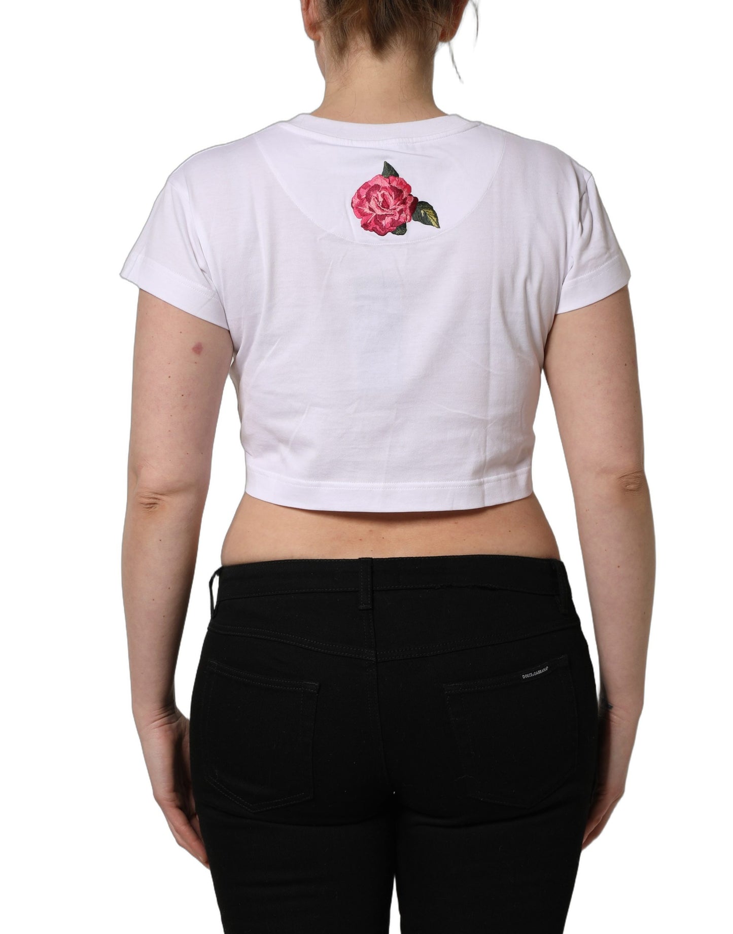 White DG Floral Cotton Jersey Crop T-shirt