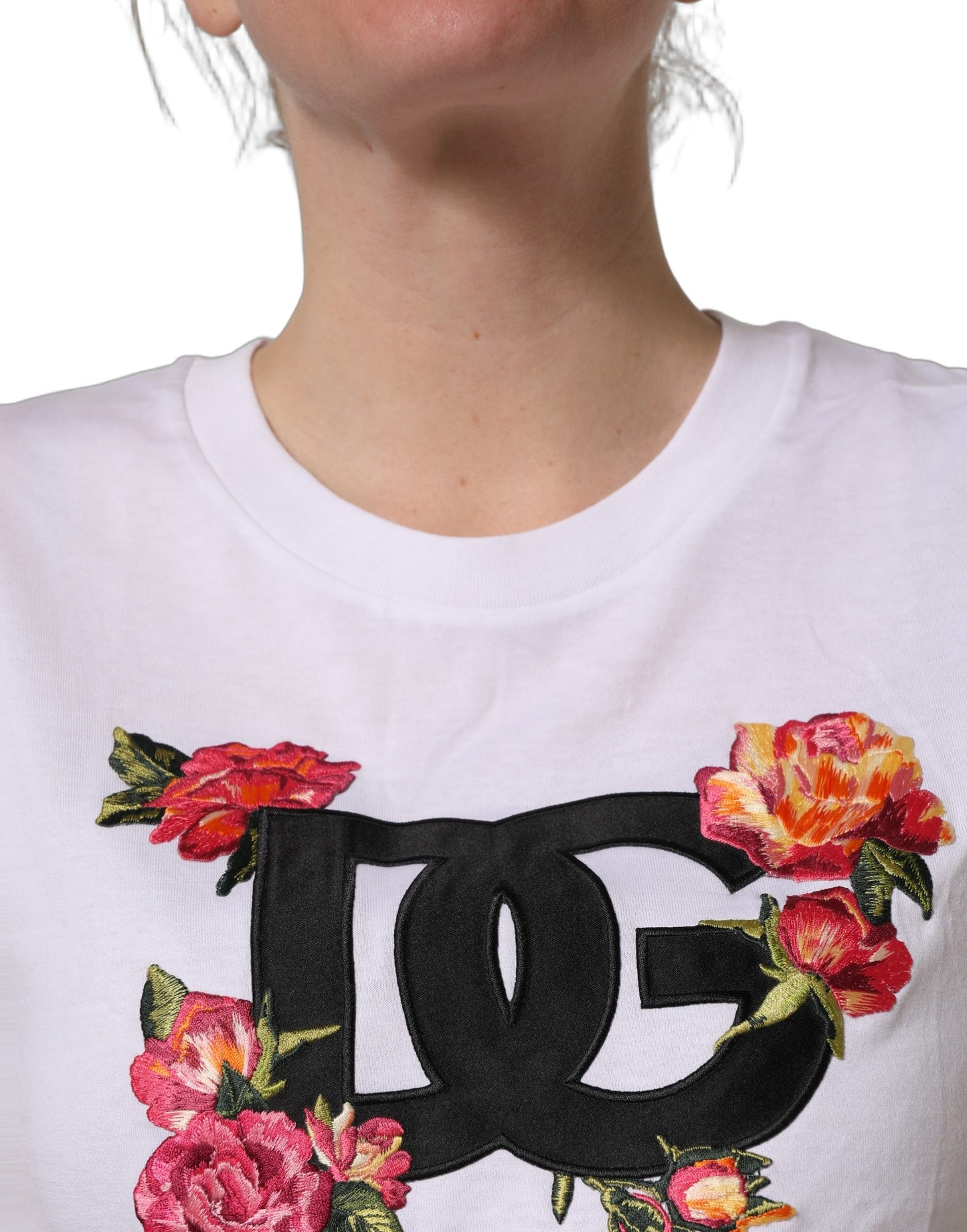 White DG Floral Cotton Jersey Crop T-shirt
