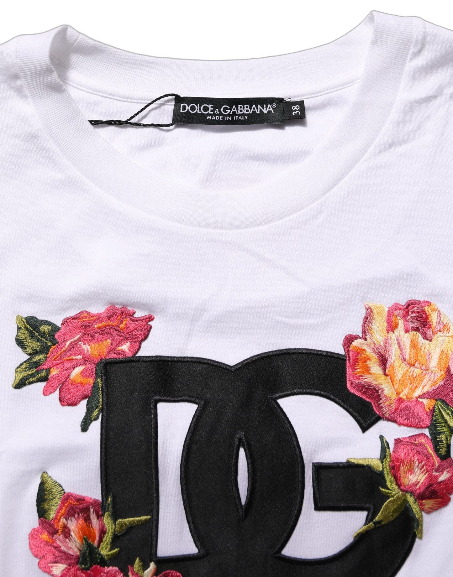 White DG Floral Cotton Jersey Crop T-shirt