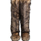 Brown Faux Skim Ski Fur Knee High Boots Shoes
