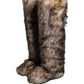 Brown Faux Skim Ski Fur Knee High Boots Shoes