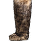 Brown Faux Skim Ski Fur Knee High Boots Shoes