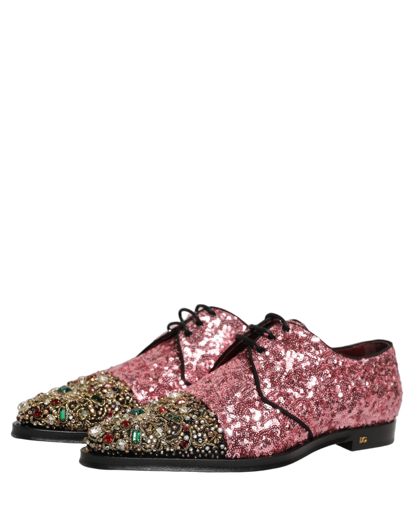 Pink Sequin Embellished Men Derby Dress Shoes