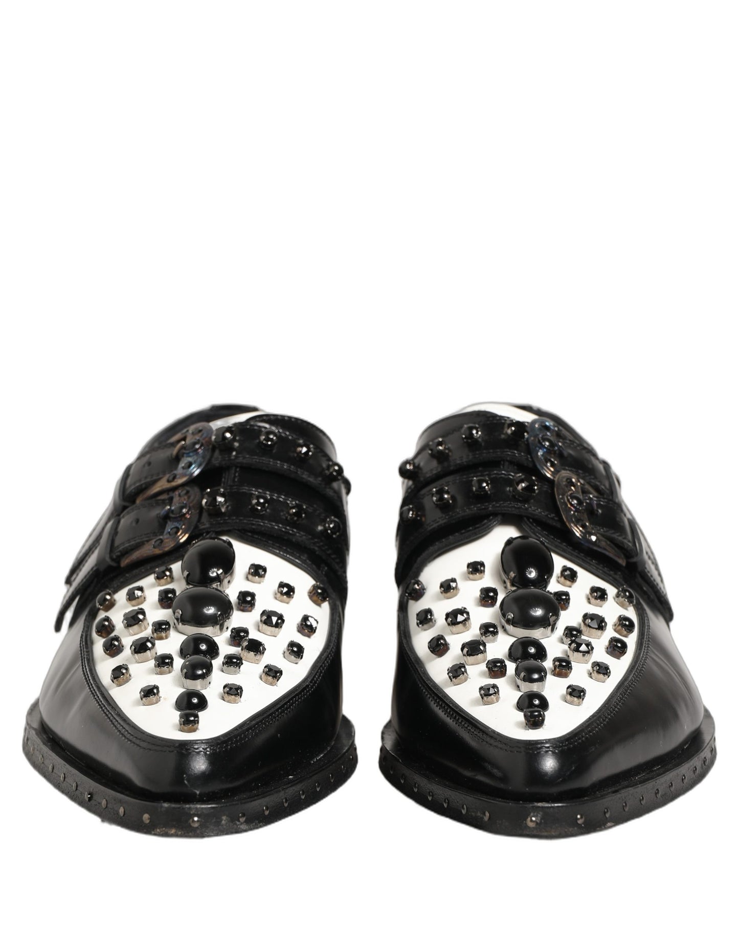 Black Leather Studded Formal Monk Strap Shoes