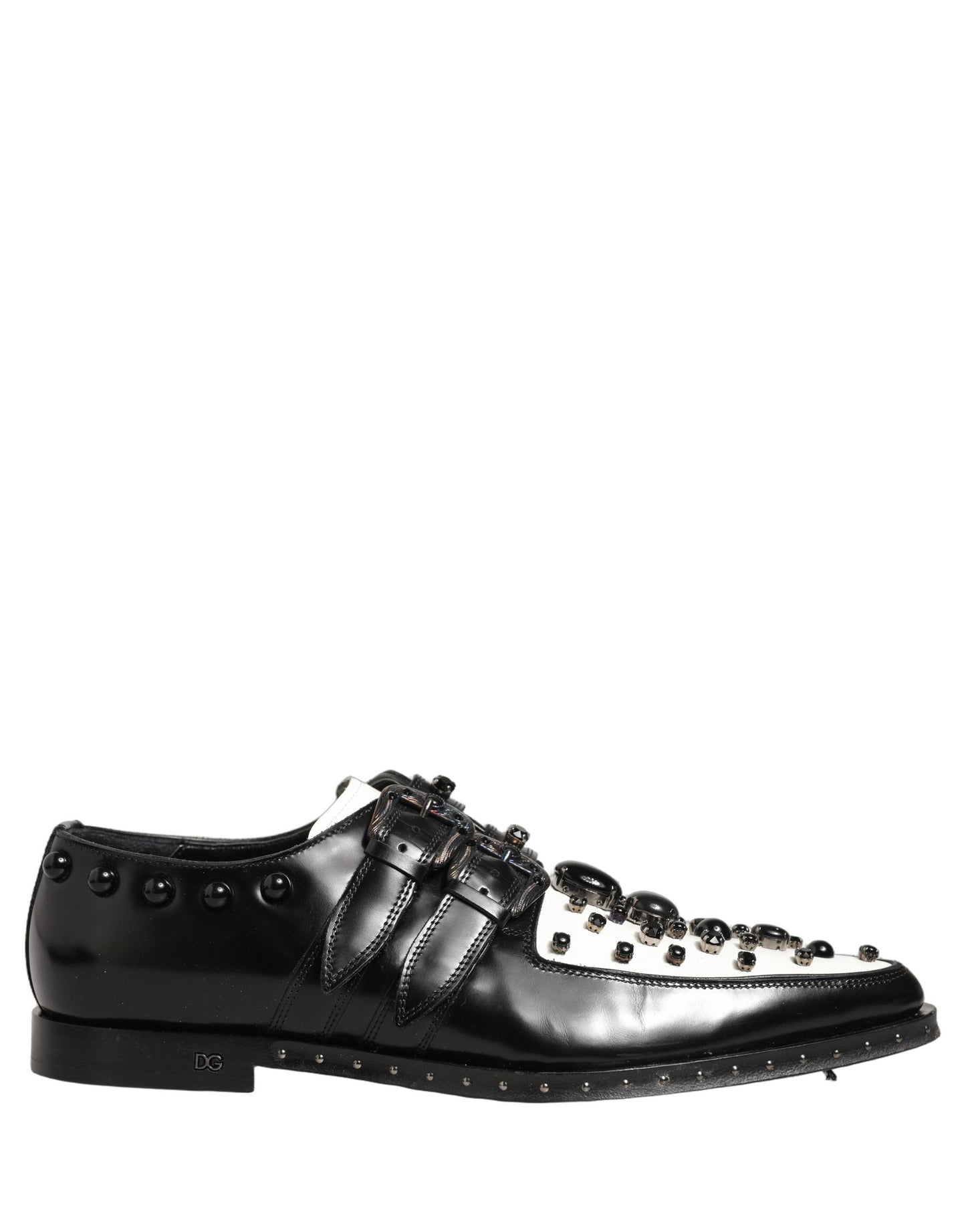 Black Leather Studded Formal Monk Strap Shoes