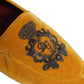 Yellow Velvet Crown Embroidery Loafers Shoes