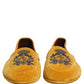 Yellow Velvet Crown Embroidery Loafers Shoes